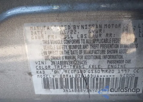 2022 Nissan Sentra S Xtronic Cvt z USA, uszkodzony, nr VIN 3N1AB8BV3NY239435